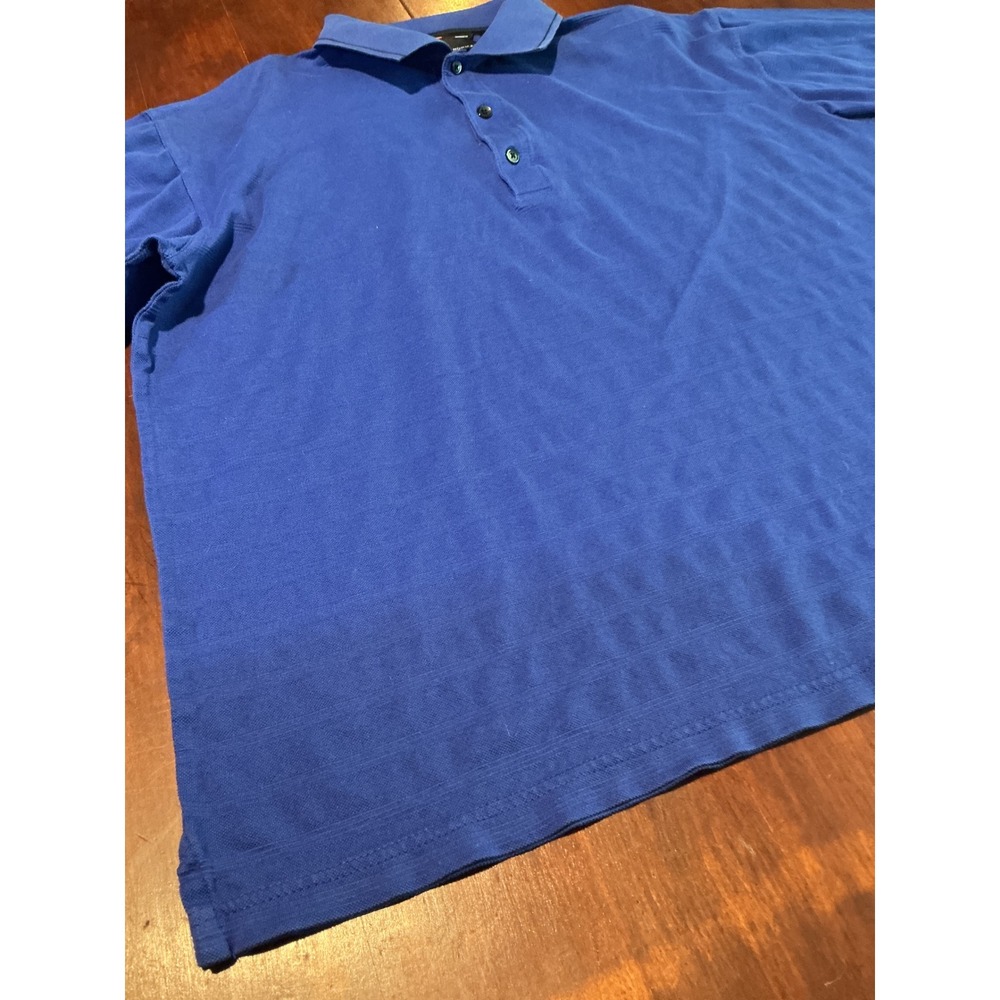 Greg Norman Mens XL Blue Mercerized Cotton Long Sleeve Shadow Stripe Polo Shirt